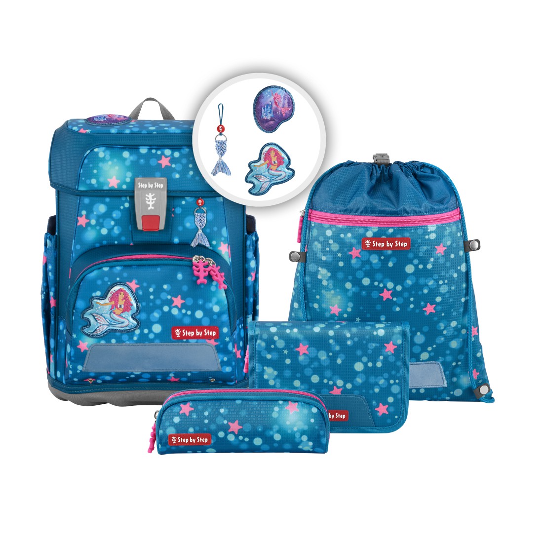 CLOUD Schulranzen-Set Mermaid Lola leichter ergonomischer Schulranzen mit Fiberglas-Rückenkonstruktion und Magic Mags