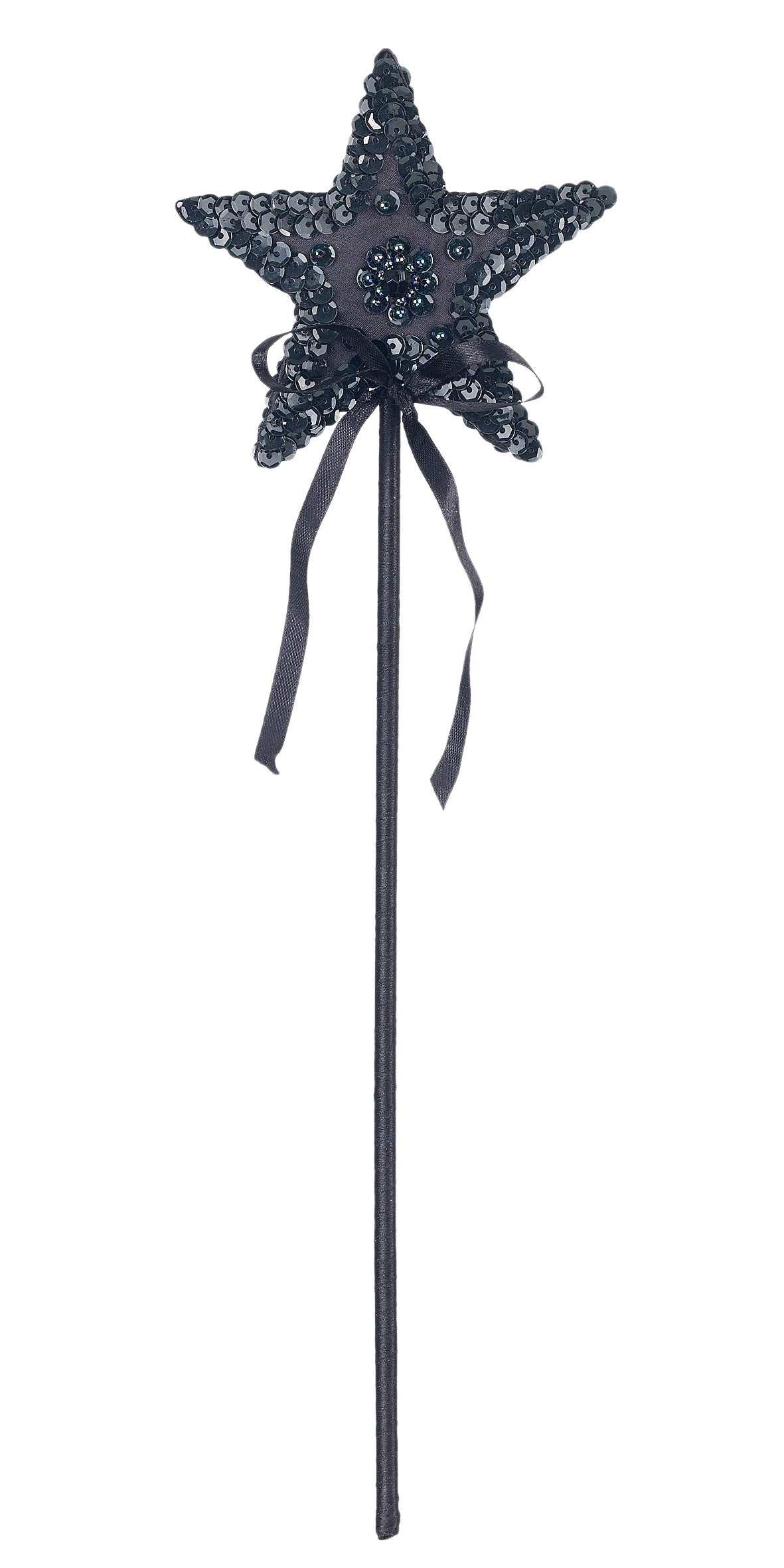 Schwarzer Zauberstab Cara mit Stern und Pailletten, perfektes Halloween-Hexenkostüm-Accessoire