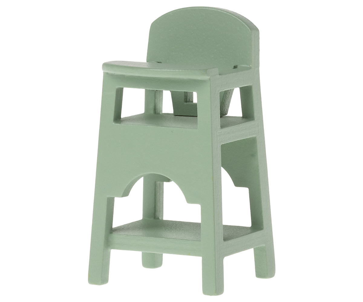 Puppenhaus Hochstuhl Maus in Mint aus Holz, 7 cm groß, leicht und robust, ideal für Babymäuse im Puppenhaus