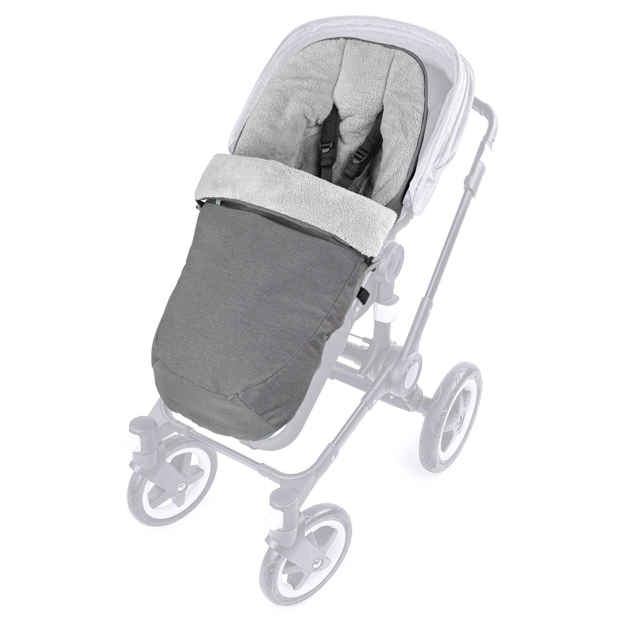 HUGO grau ergonomischer Winterfußsack für Kinderwagen und Buggys mit durchgehendem Gurtsystem