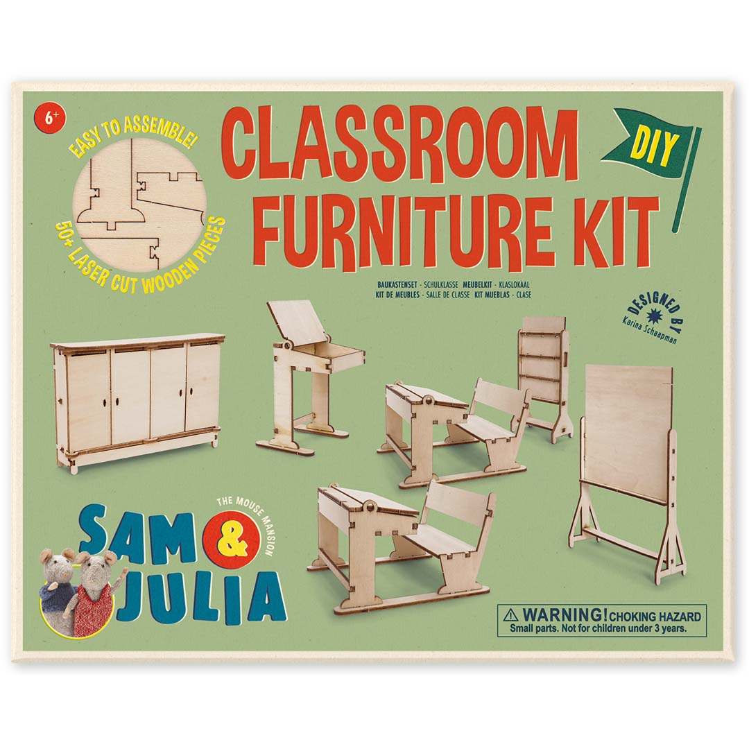 DIY Möbel-Baukastenset Klassenzimmer aus Holz im Maßstab 1:12 für Mäusehaus