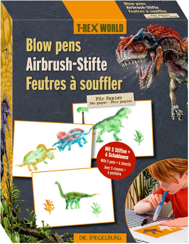 Airbrush-Stifte für Papier Set von T-Rex World mit 5 Stiften, 6 Schablonen und Anleitung