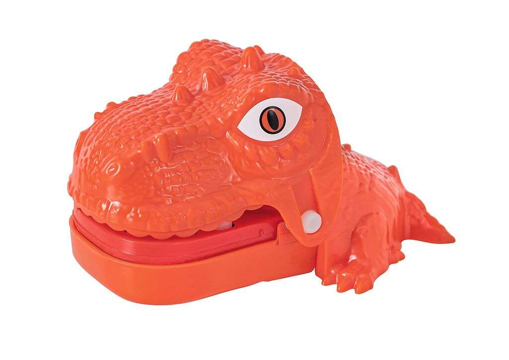 Dino Fingerbeißer Spielzeug in rot und grün, 6x8,5 cm, spannendes Reaktionsspiel für Kinder ab 3 Jahren