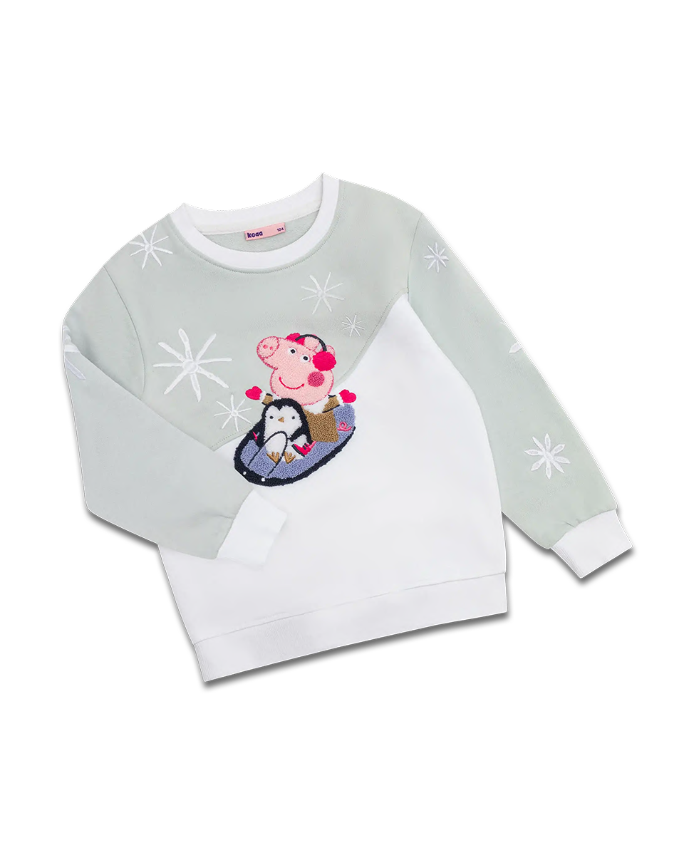 Peppa Wutz Winter Time Sweater Kinderpullover aus Bio-Baumwolle weiß blau Größe 98
