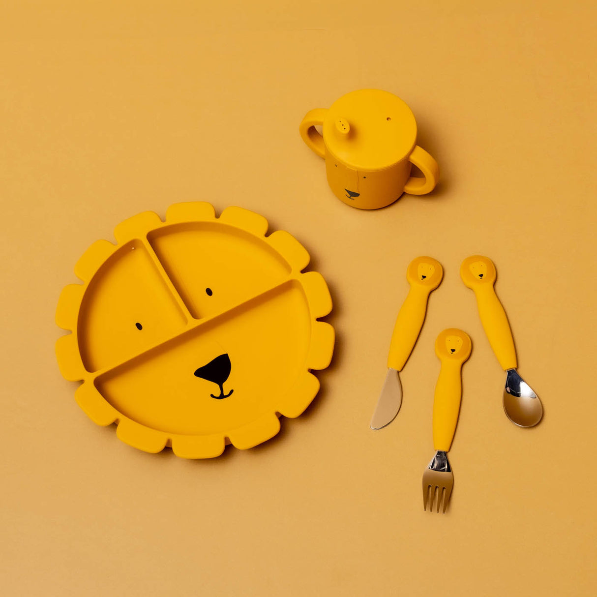 Esslernset - Esslernteller mit Saugnapf, Kinderbesteck Set & 360° Trinkbecher - Mr. Lion