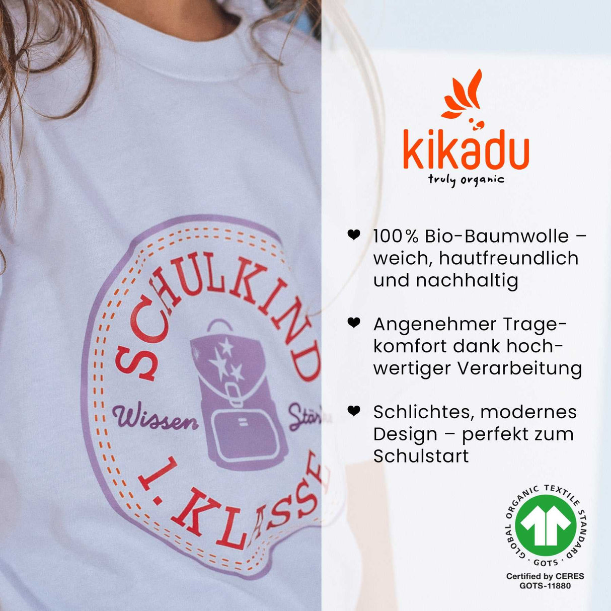 T-Shirt Schulkind Lavendel 134/140 (GOTS)