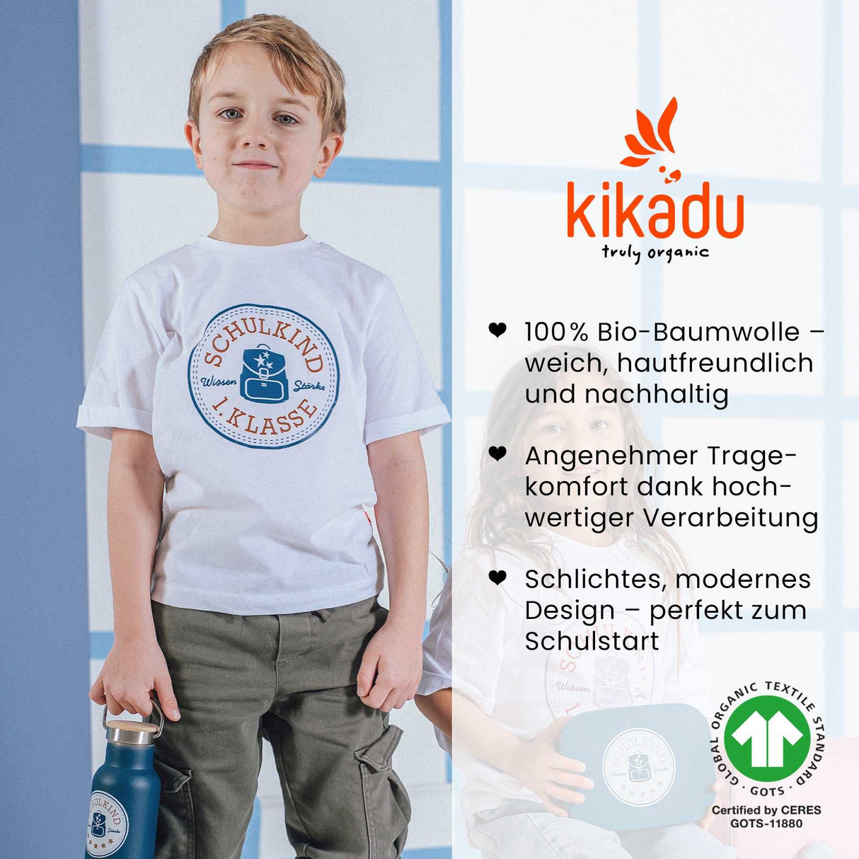 T-Shirt Schulkind Petrol 134/140 (GOTS)