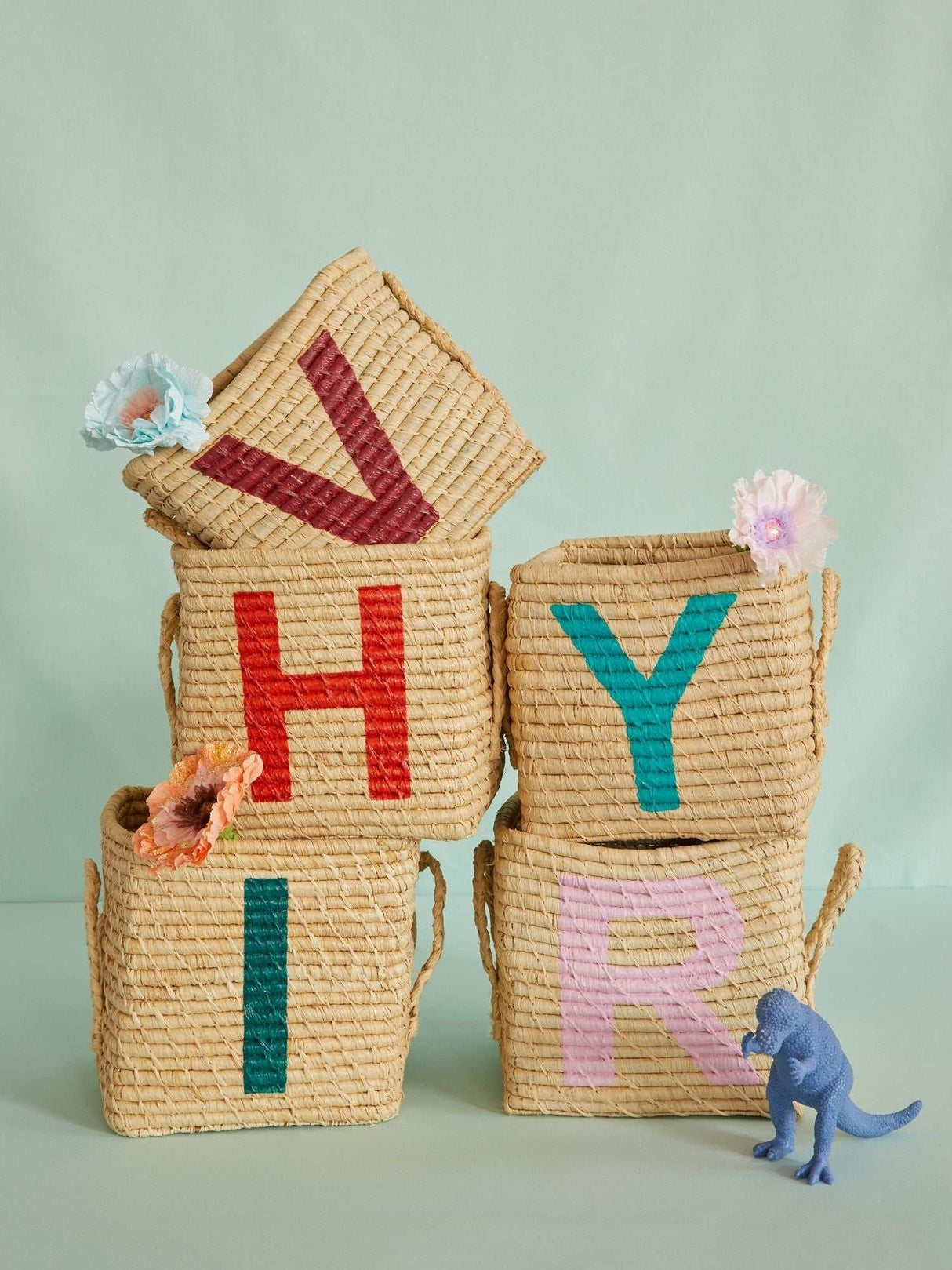Raffia Square Basket with painted Letter Y