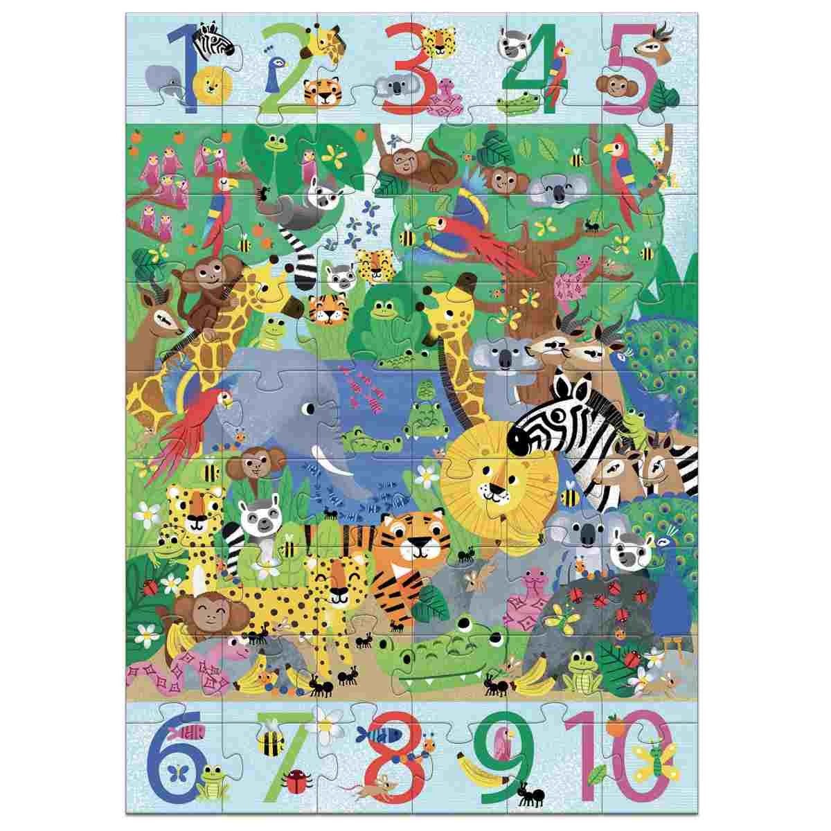 Bodenpuzzle: 1 bis 10 Dschungel 54 Teile