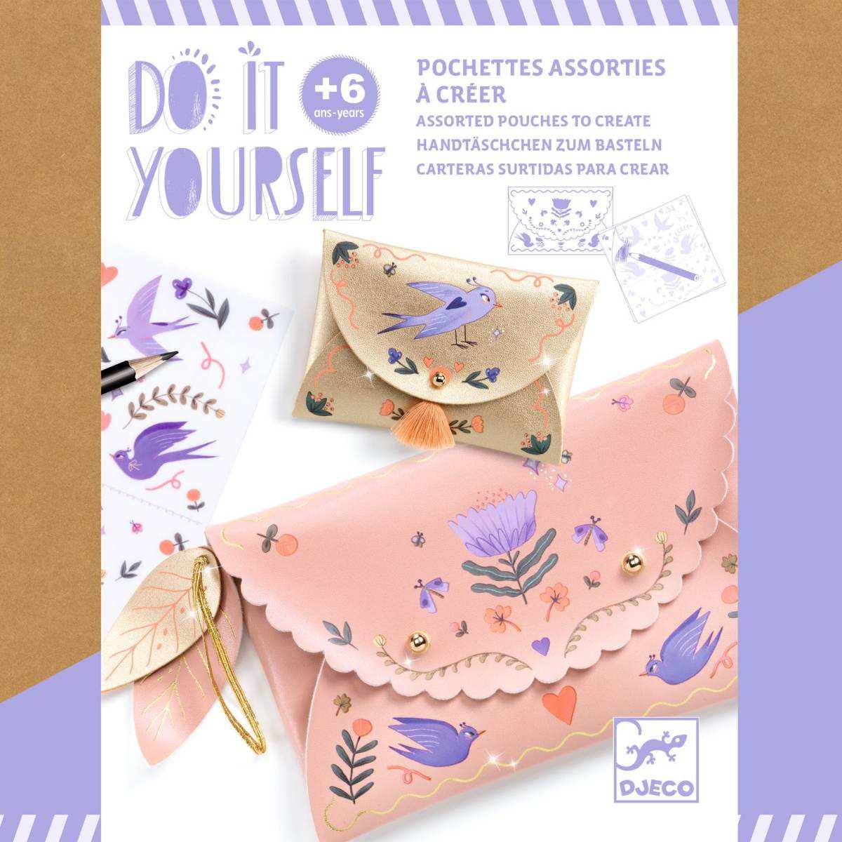 DIY Handtäschchen Fashionista Kreativset mit Kunstledertaschen und 100 Abziehbildern für Kinder ab 6 Jahren