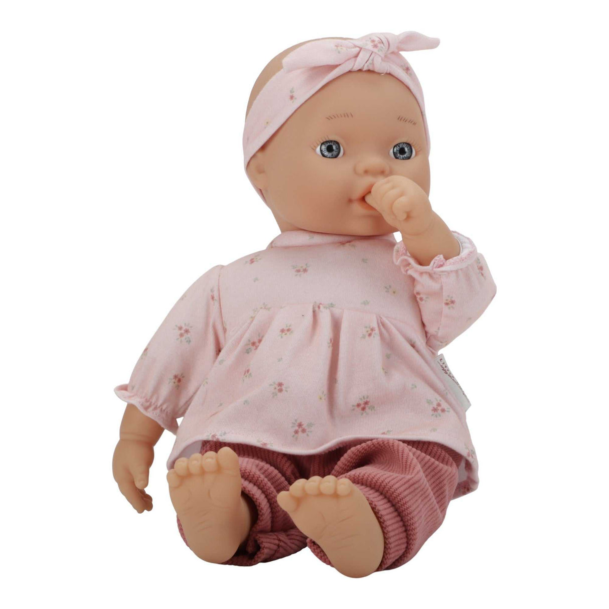 Baby-Puppe Lily lebensechte Kinderpuppe mit weichem Körper und Rosy Meadows Kleidchen