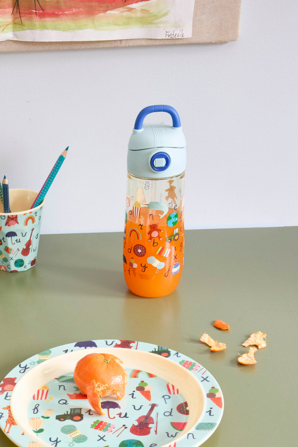 Trinkflasche ABC Print/ Blau 550 ml