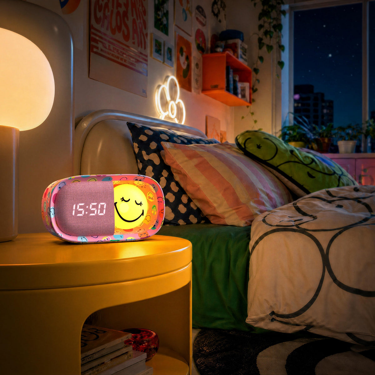 Dreamy Clock Smiley - Wecker und Nachtlicht Rosa