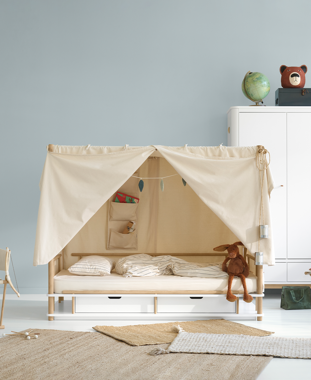 Camp Himmelbett, 90x180 cm, weiß/Eiche