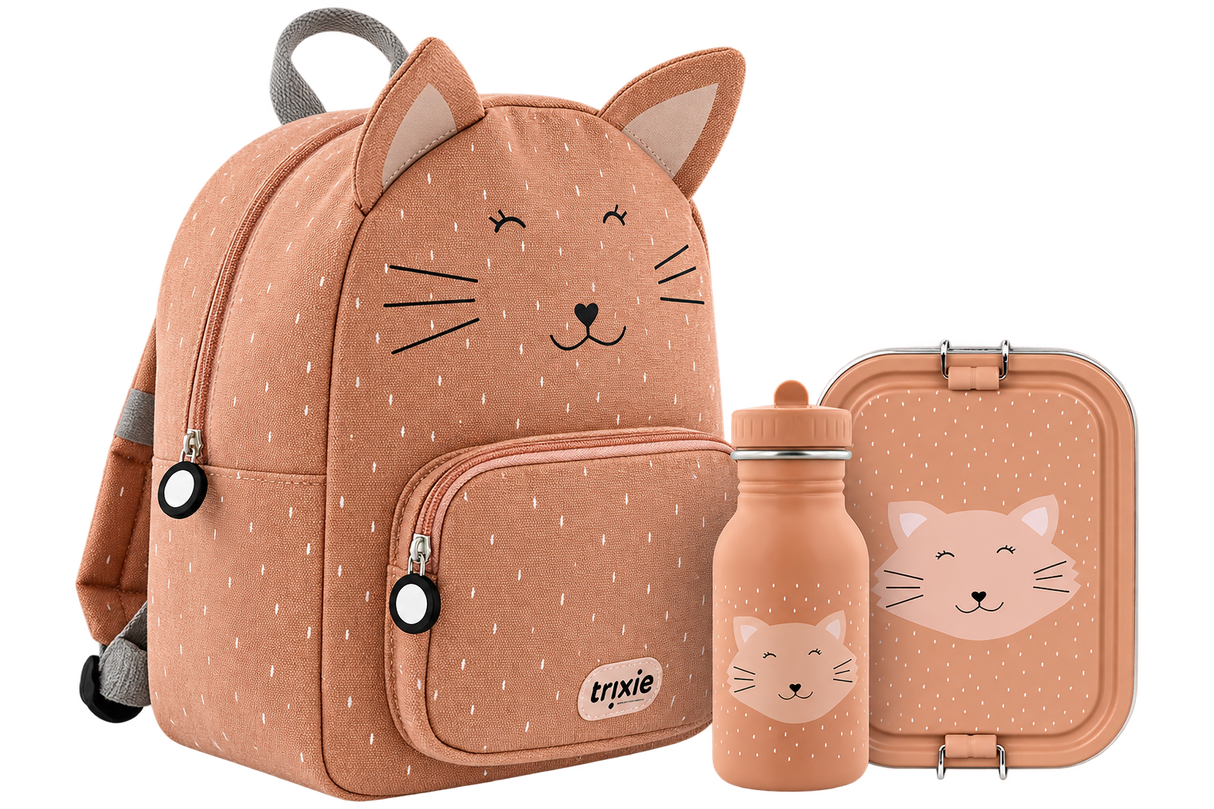 Schulset - Rucksack,Trinkflasche 350ml & Brotdose groß - Mrs. Cat