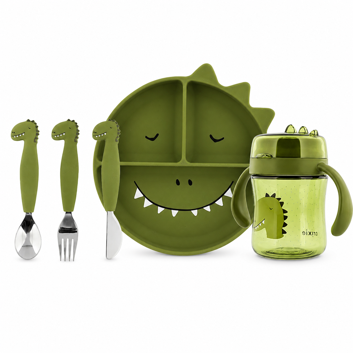 Esslernset - Esslernteller mit Saugnapf, Kinderbesteck Set & 360° Trinkbecher - Mr. Dino
