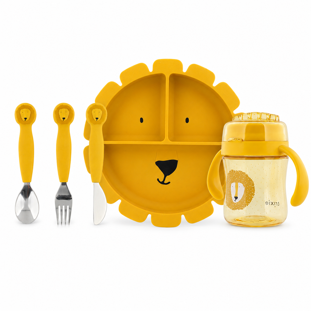 Esslernset - Esslernteller mit Saugnapf, Kinderbesteck Set & 360° Trinkbecher - Mr. Lion