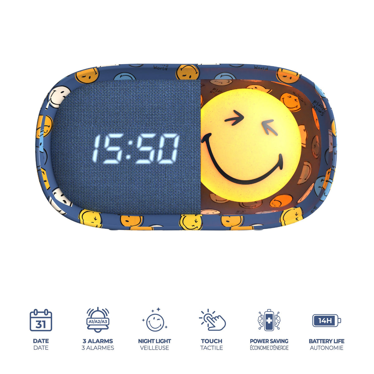Dreamy Clock Smiley - Wecker und Nachtlicht Blau