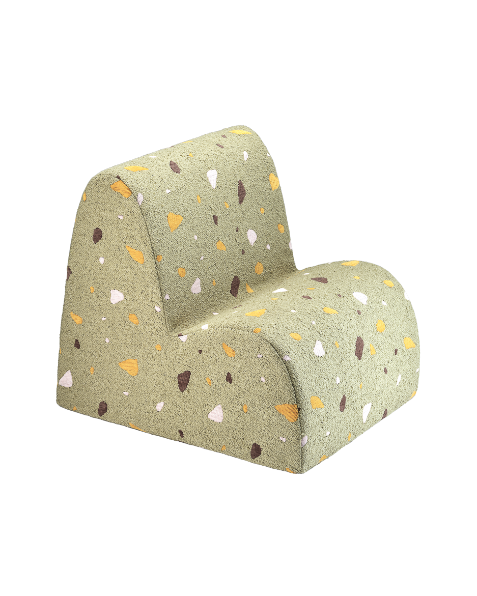 Wigiwama Cloud Chair for kids with soft bouclé and chenille fabric in terrazzo moss color