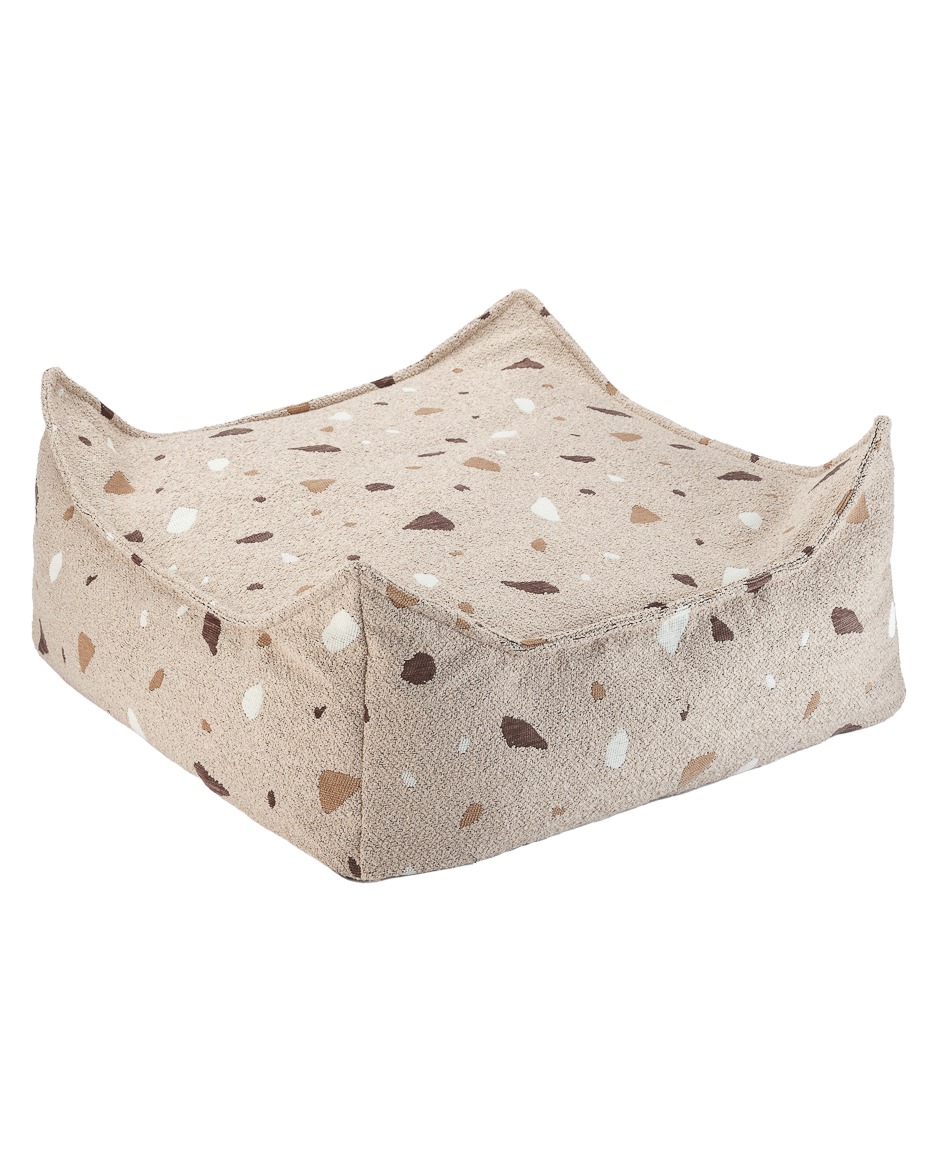 Square Ottoman in Terrazzo Sand color, stylish and durable with OEKO-TEX® certified fabric, removable cover, 60x60x20 cm size.