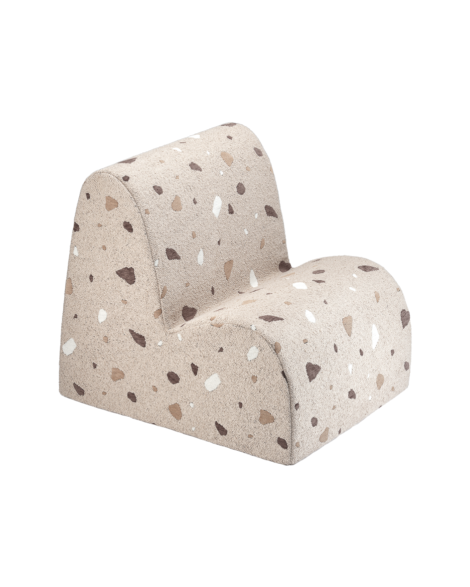 Child's Cloud Chair in Terrazzo Sand with soft bouclé and chenille fabric, cozy foam seat, removable cover