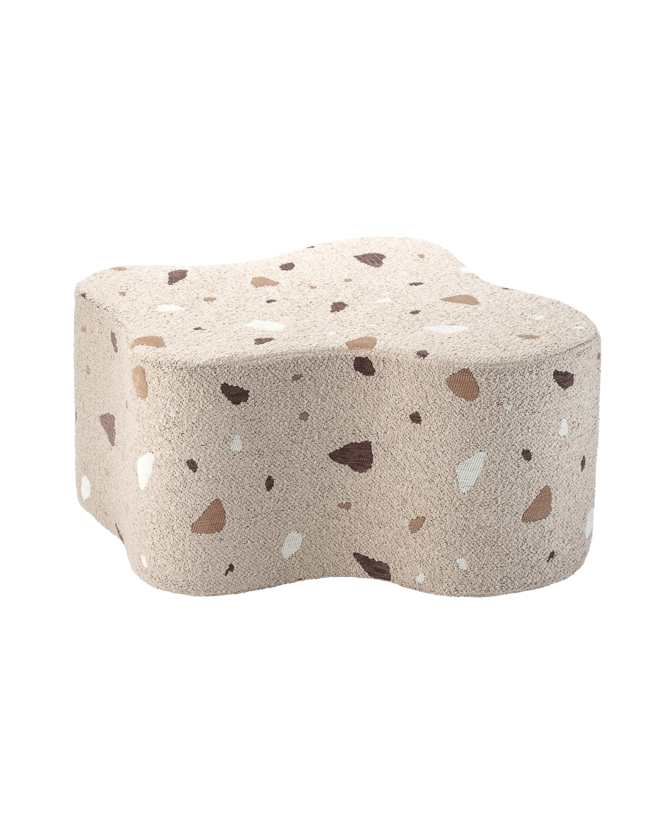 Stylish Cloud Pouffe in Terrazzo Sand made of certified bouclé and chenille blend, perfect as footrest or extra seat