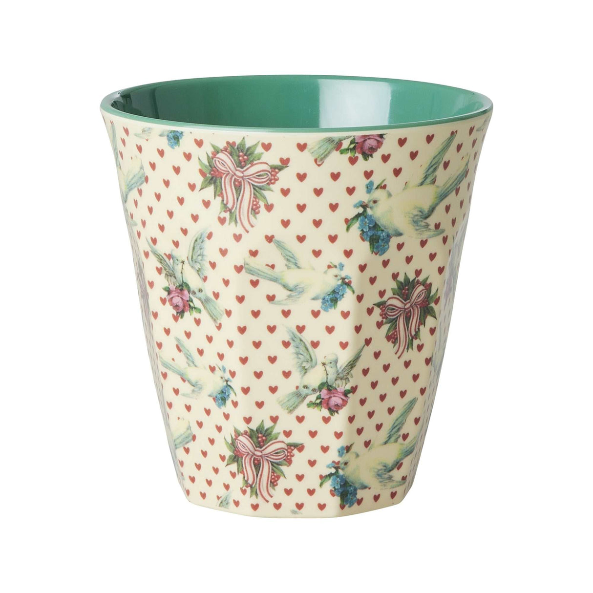 Cremefarbener Melaminbecher 250 ml mit Dove Print, robust und vielseitig für Kinder und Erwachsene