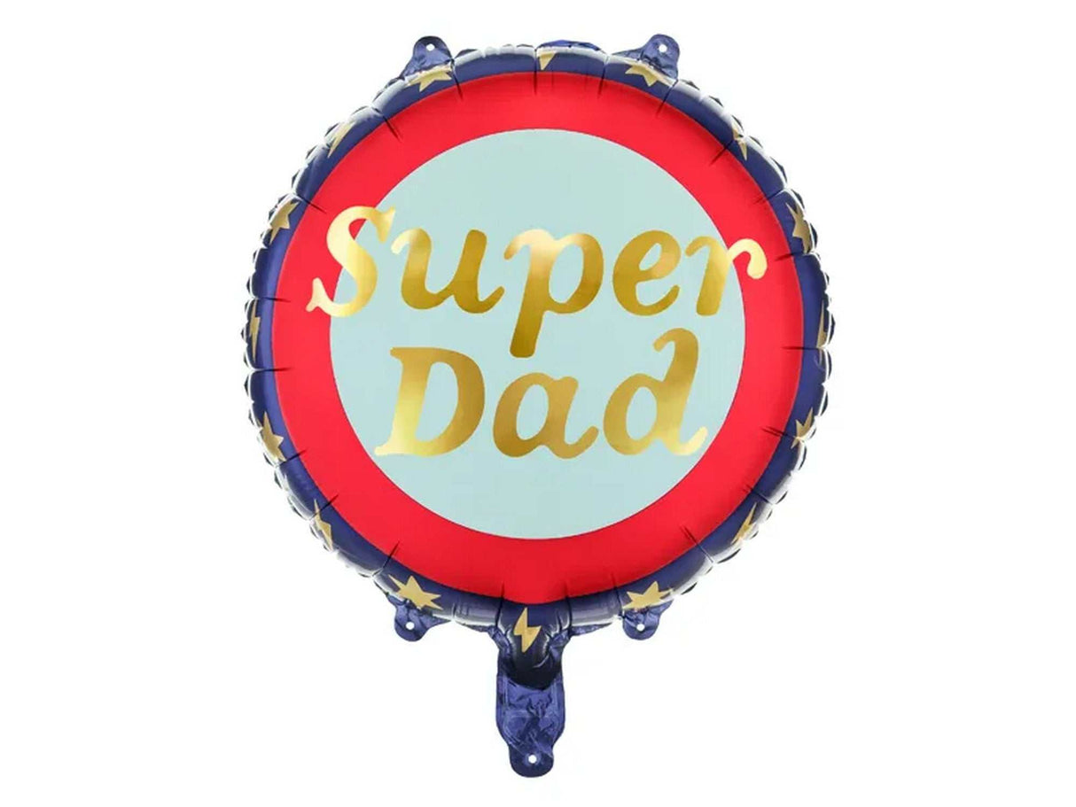 Runder Folienballon Super Dad in Blau und Rot mit goldenen Buchstaben, 45 cm groß, ideal für Geburtstag und Männertag