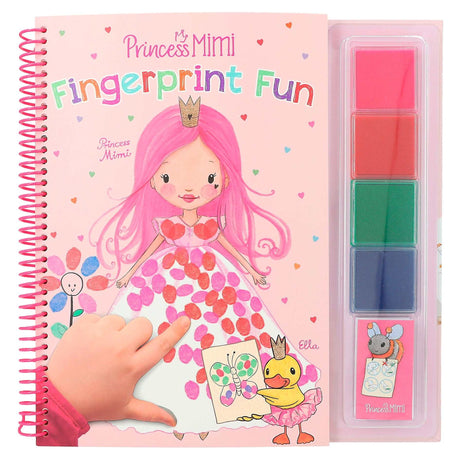 Princess Mimi Fingerprint Malbuch mit 23 Motiven und 4 bunten Stempelkissen zum Fingerstempeln für Kinder ab 4 Jahren