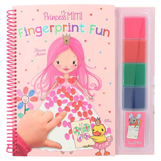 Princess Mimi Fingerprint Malbuch mit 23 Motiven und 4 bunten Stempelkissen zum Fingerstempeln für Kinder ab 4 Jahren
