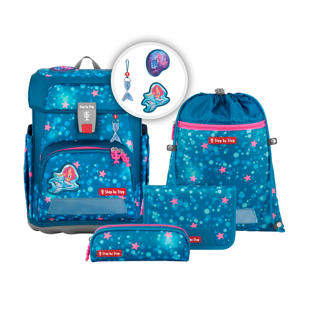 CLOUD Schulranzen-Set Mermaid Lola leichter ergonomischer Schulranzen mit Fiberglas-Rückenkonstruktion und Magic Mags