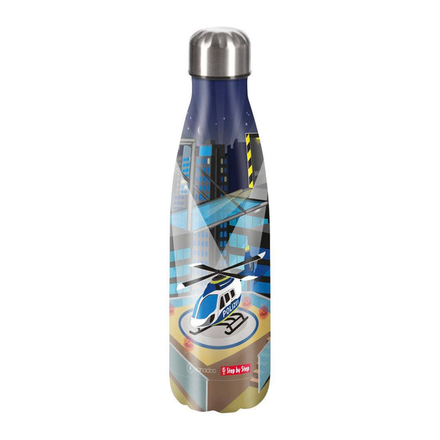 Edelstahl-Trinkflasche Helicopter Sam aus 18/8 Edelstahl, isoliert und BPA-frei, für kalte und warme Getränke, 0,5 l, 24 Std. kalt, 18 Std. heiß, robust und recyclebar