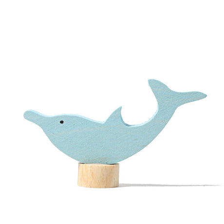 Handbemalte Steckfigur Delphin aus Lindenholz von Grimms, 7 cm, dekorative Dekoidee für Geburtstagstisch und Meereswelt