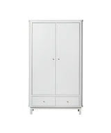 Weißer Wood Kleiderschrank 2-türig mit runden Haken und handgearbeiteten Ledergriffen in modernem Design