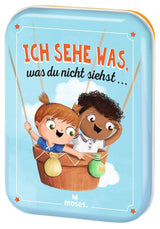 Ich sehe was, was du nicht siehst Kartenspiel mit bunten Kinderkarten und Motiven
