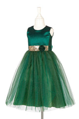 Grüngoldenes Kleid Luisa 3-4 Jahre mit Tüllüberrock und goldener Paillettenschärpe von Souza Kids