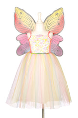 Kleid & Flügel Valerie Feenkostüm für 8-10 Jahre mit glitzernden Pailletten und märchenhaften Farben