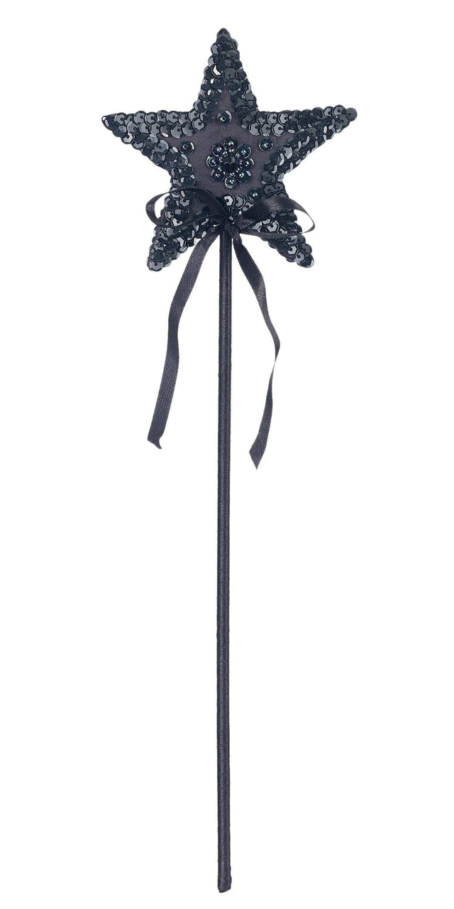 Schwarzer Zauberstab Cara mit Stern und Pailletten, perfektes Halloween-Hexenkostüm-Accessoire