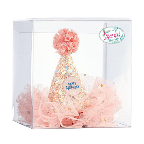 rosa Geburtstagshut mit Tüll und Klammer für Mädchen, Partyaccessoire
