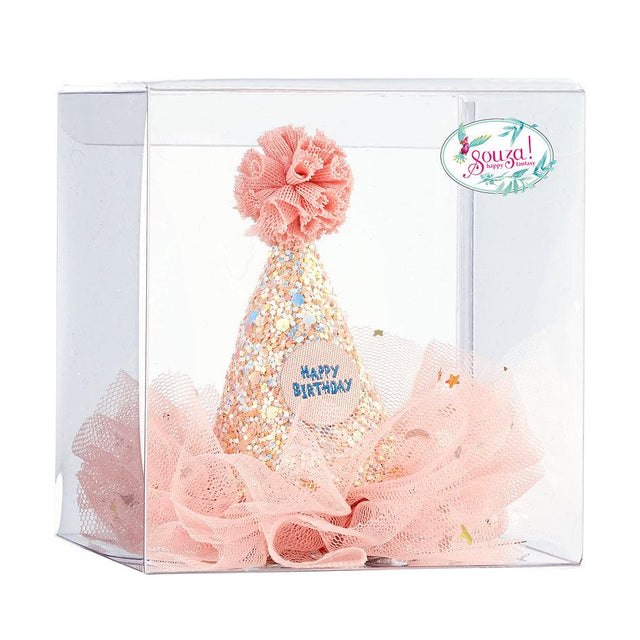 rosa Geburtstagshut mit Tüll und Klammer für Mädchen, Partyaccessoire