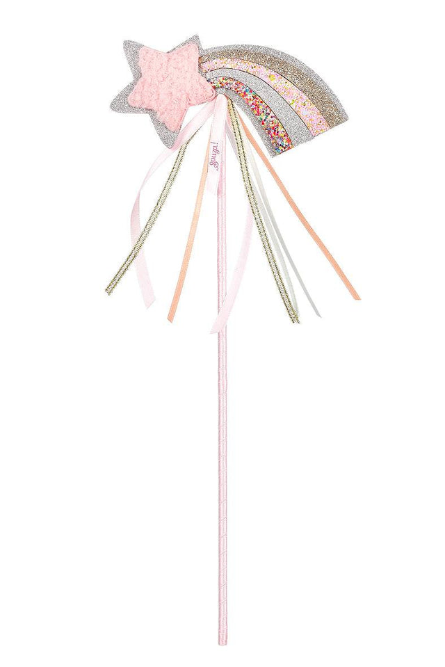 Zauberstab Regenbogen mit Glitterfäden und buntem Design, 35 cm lang, Modell 106482 von Souza für Feen und Hexen