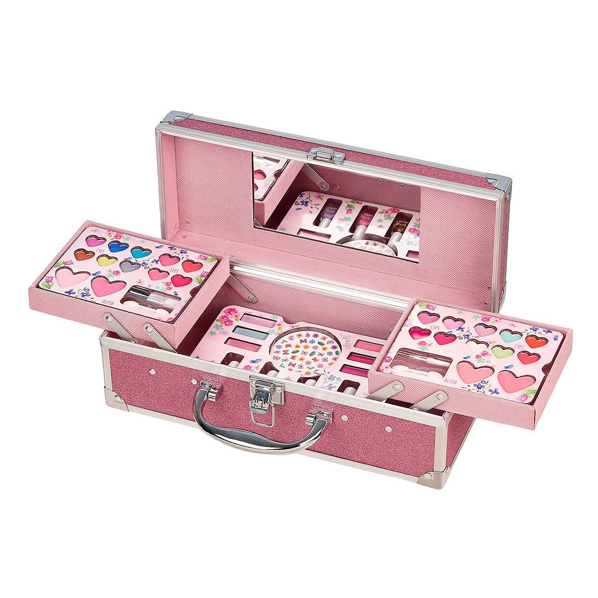 Veganer Schminkkoffer Luxus mit Lidschatten, Lipgloss, Nagellack und Zubehör für Kinder ab 6 Jahren