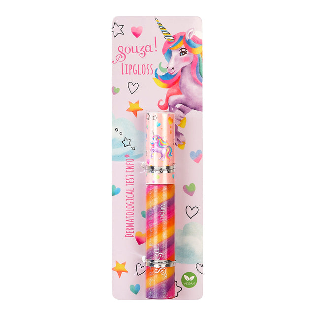Lipgloss Einhorn mit schimmerndem rosa-orangem-lila Farbmix und Vanilleduft für Kinder