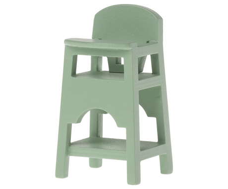 Puppenhaus Hochstuhl Maus in Mint aus Holz, 7 cm groß, leicht und robust, ideal für Babymäuse im Puppenhaus