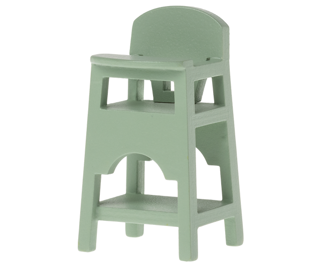Puppenhaus Hochstuhl Maus in Mint aus Holz, 7 cm groß, leicht und robust, ideal für Babymäuse im Puppenhaus