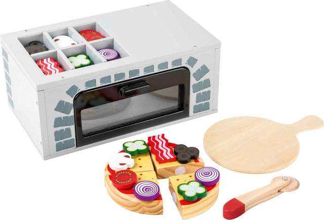 Kinderspielzeug Pizza-Ofen mit Holzschieber und Pizzaschneider für kreatives Pizzabacken