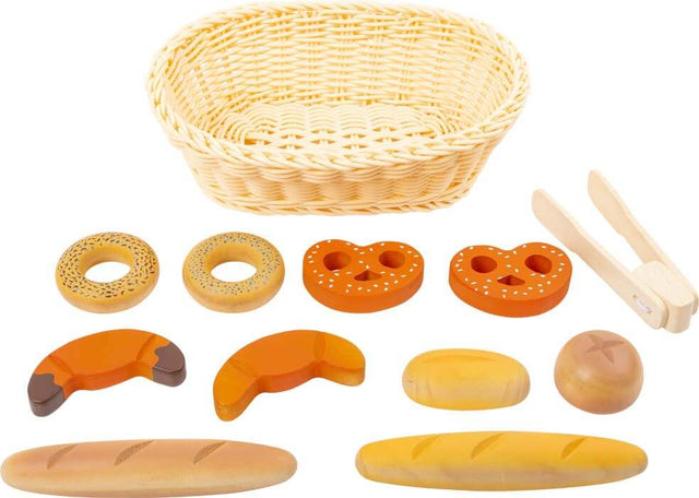 Kinderspiel Brotkorb-Set aus Holz mit Zange und Backwaren für Rollenspiele und motorische Förderung