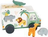 Holz-Steckspiel Spielauto Safari mit tierförmigen Steckfiguren und Safarimotiv für Kinder ab 12 Monaten