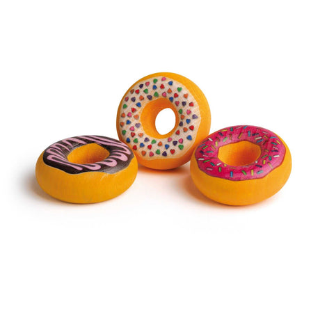 Bunte Holz-Doughnuts aus Buchenholz für Kinder zum Rollenspiel und Kaufladen-Spiel