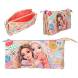 Beigefarbene TOPModel Fächerschlamper mit bunten Batch-Prints und Doppel-Modelmotiv